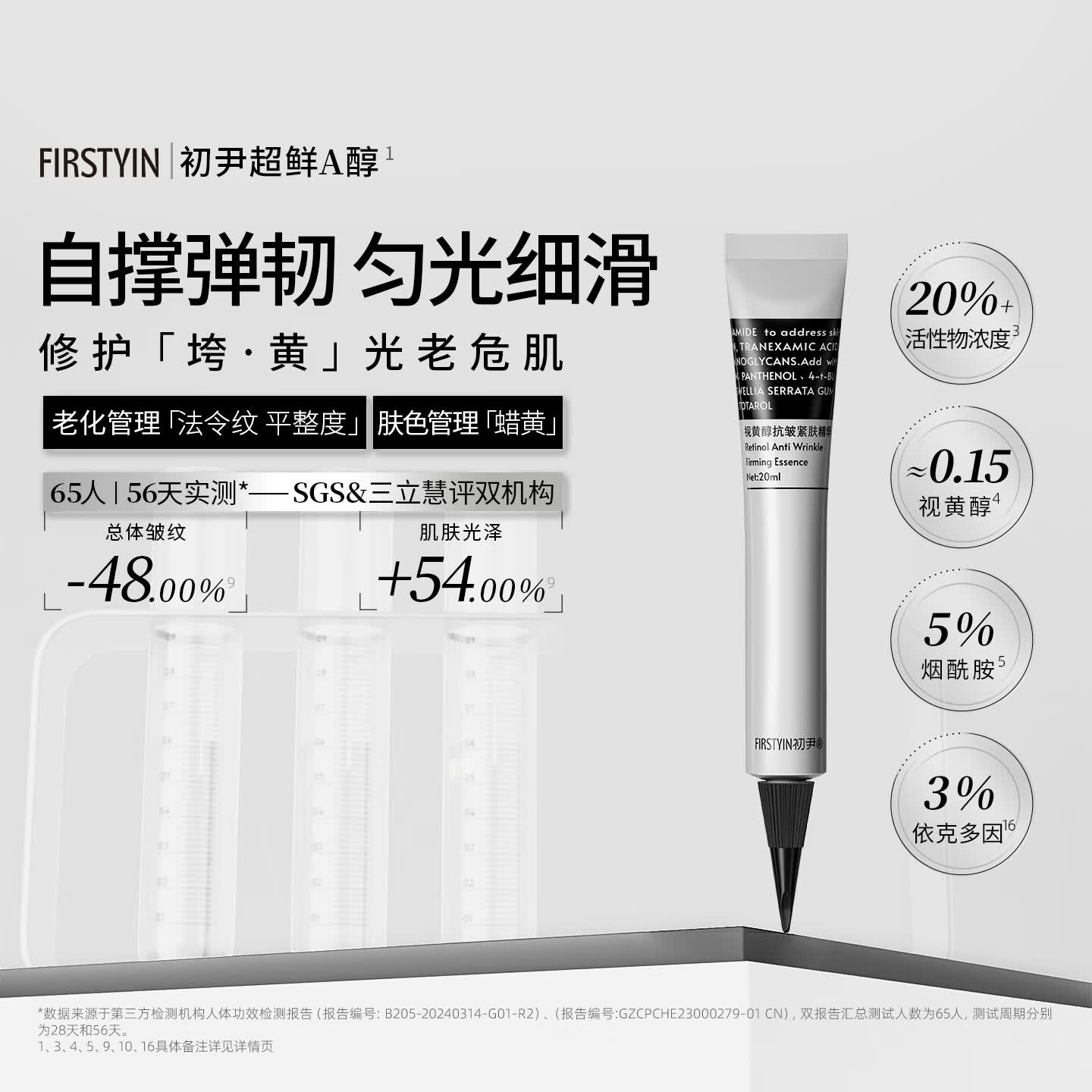 初尹（FIRSTYIN）视黄醇抗皱紧肤精华5%烟酰胺面部晚A醇紧肤淡纹祛痘减黄提亮 20ml【单支尝鲜】赠蓝愈精华液16ml