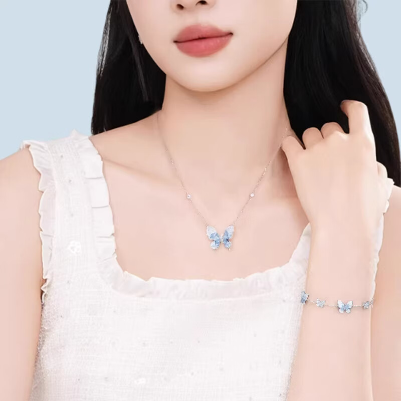 JIUZUANCAI999足银冰屿蝴蝶项链锁骨链高级感纯银饰品520生日礼物送女友闺蜜 【冰屿蝴蝶】项链【品牌礼盒+999证书】