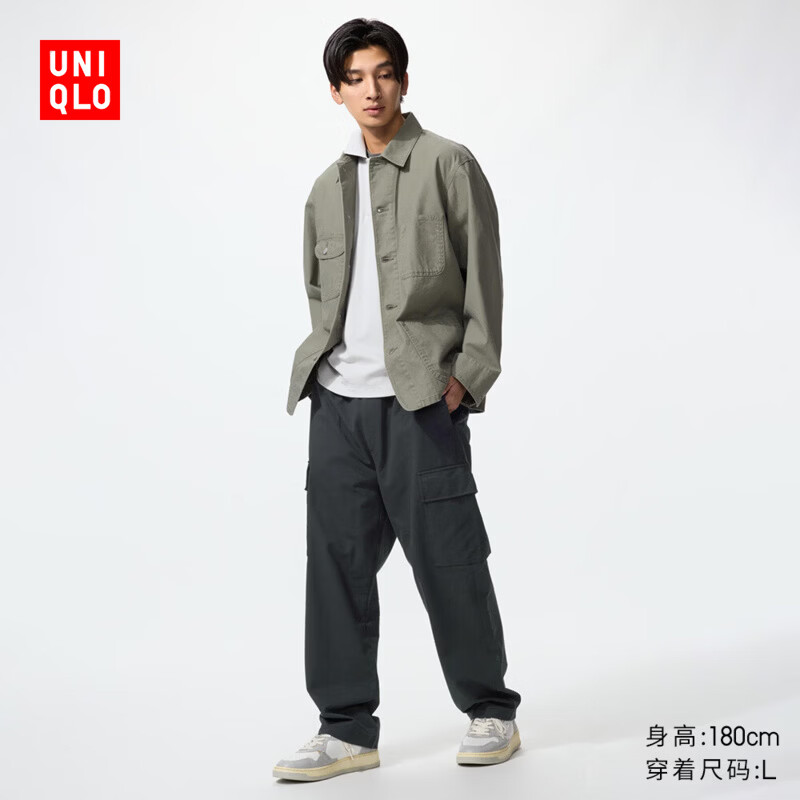 优衣库男装水洗宽松舒适工装九分裤休闲裤起居裤26春夏新款481572 481572/09黑色 L