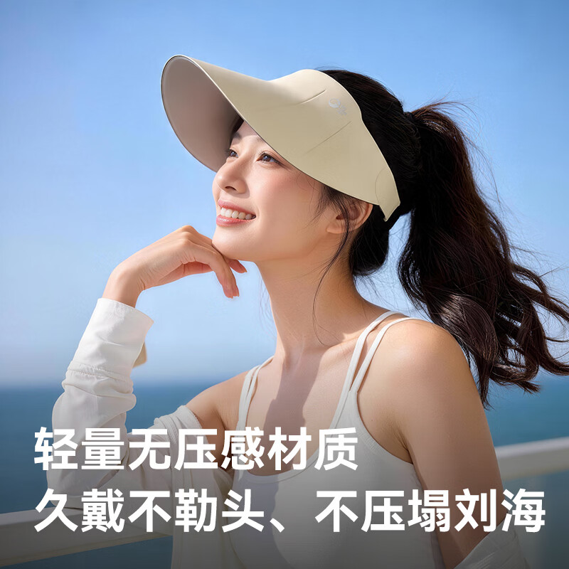 GOLOVEJOY高乐捷防晒帽女透气轻薄不闷遮阳可折叠装包显脸小顶遮阳空顶帽子 米白色 【双面防晒 UPF50+】