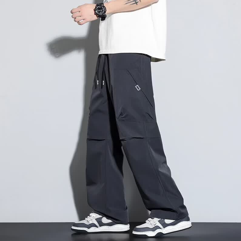 啄木鸟休闲裤男2026夏季薄款冰丝速干直筒阔腿裤子男青少年休闲百搭长裤 深灰 XL 建议130-150斤