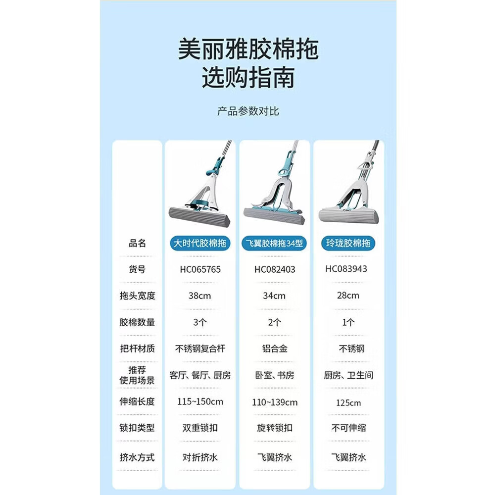 美丽雅海绵拖把免手洗家用一拖净2025新款吸水对折式胶棉地拖 胶棉拖把选购指南