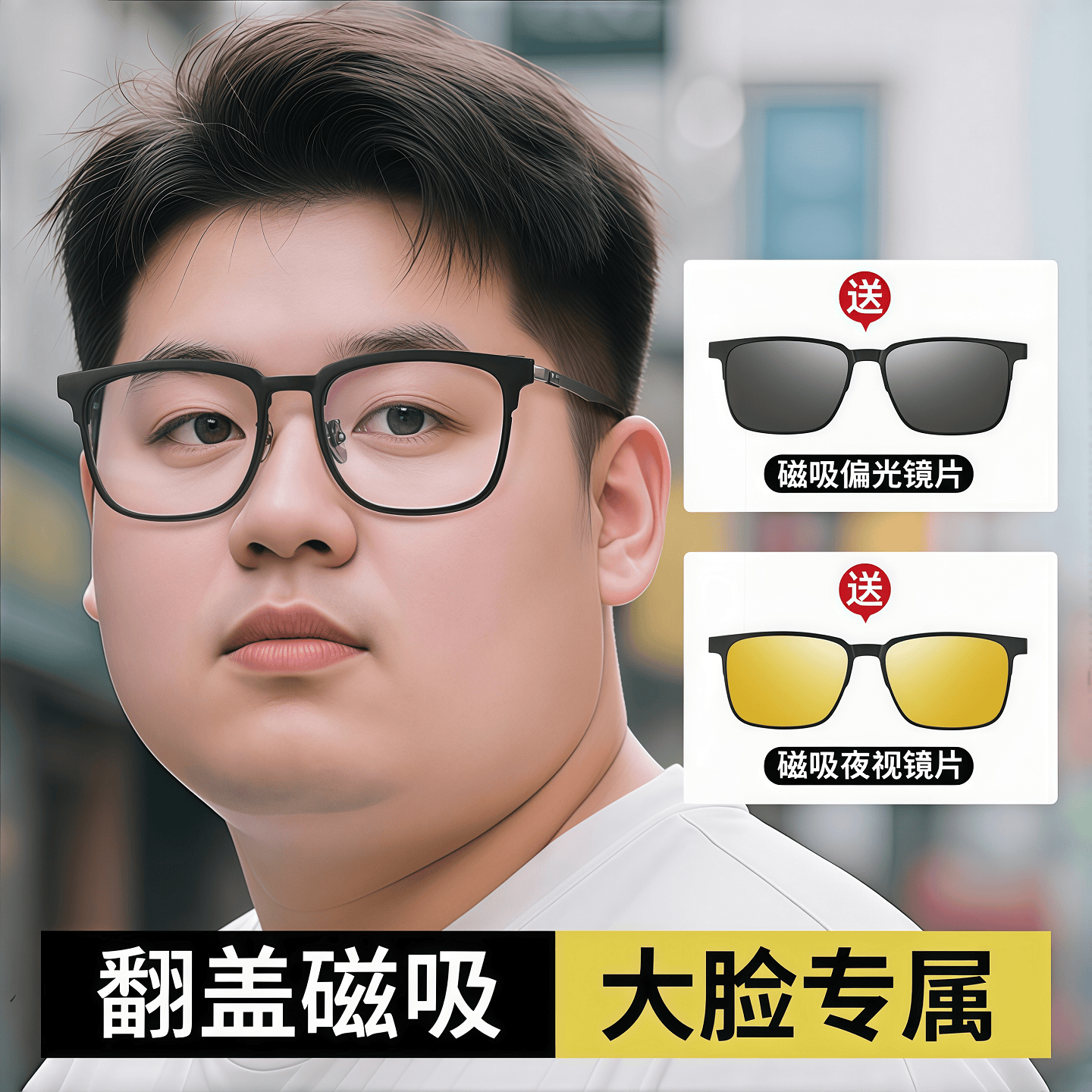 蔡司(ZEISS)大脸男款纯钛磁吸近视眼镜三合一超轻加大偏光墨镜可翻盖太阳镜框 纯钛【总内宽153mm】6988黑银 单镜框(带衬片)送2磁吸片