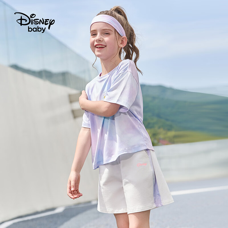 迪士尼（Disney）迪士尼女童运动套装2026夏季新款儿童休闲运动套装两件套女夏装 梦幻蓝紫晕染 140  高135-145cm重60-70斤