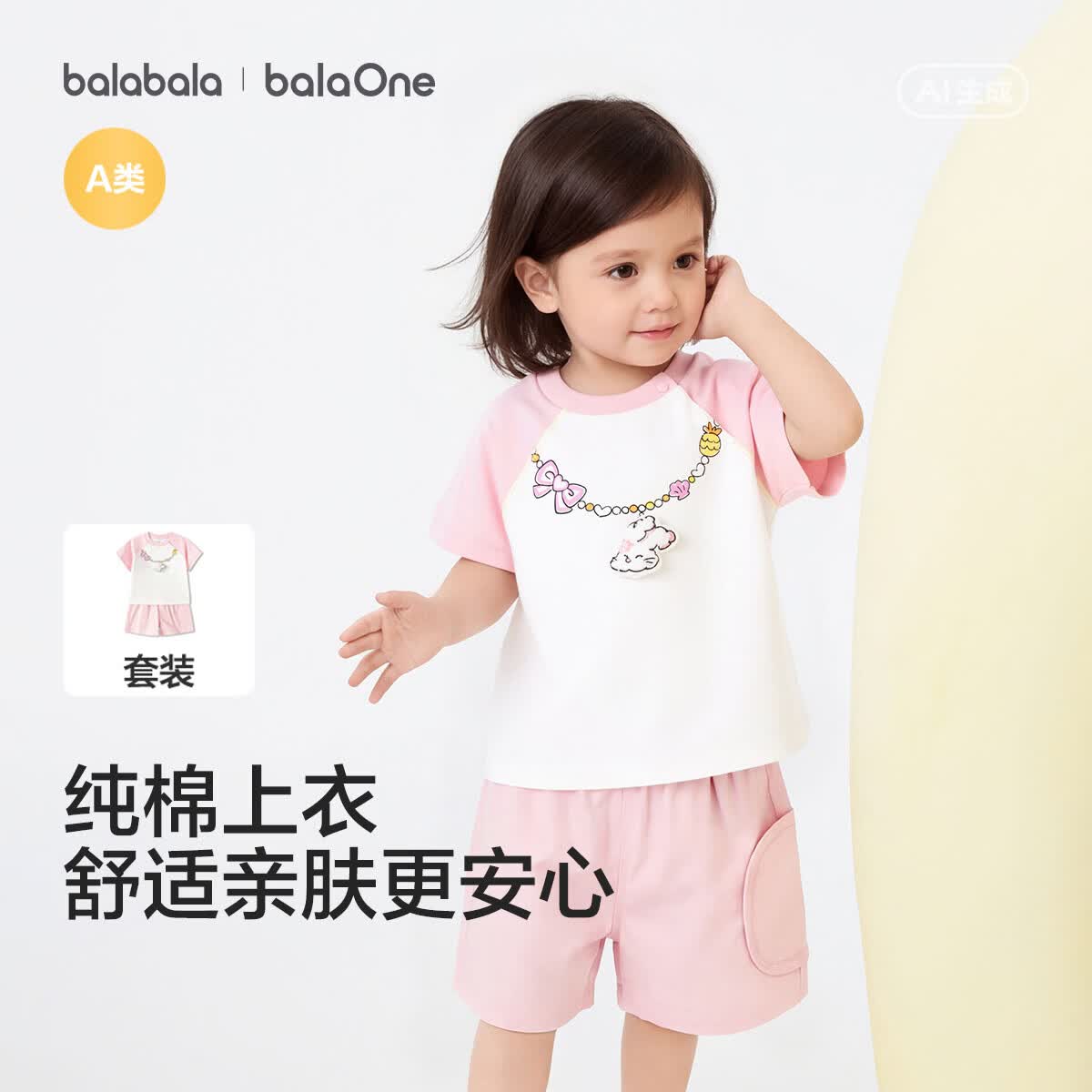 巴拉巴拉童装儿童短袖套装婴儿夏装2026新款男童女童宝宝t恤裤子两件套潮