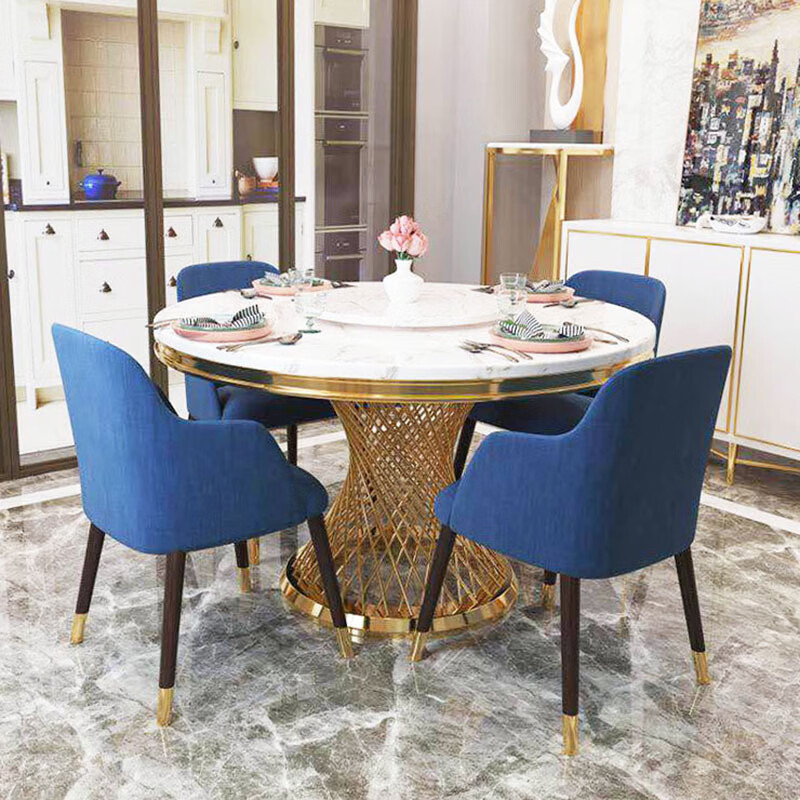 宾迪朗后现代轻奢圆形大理石餐桌椅组合个性创意餐桌椅家用饭桌酒店