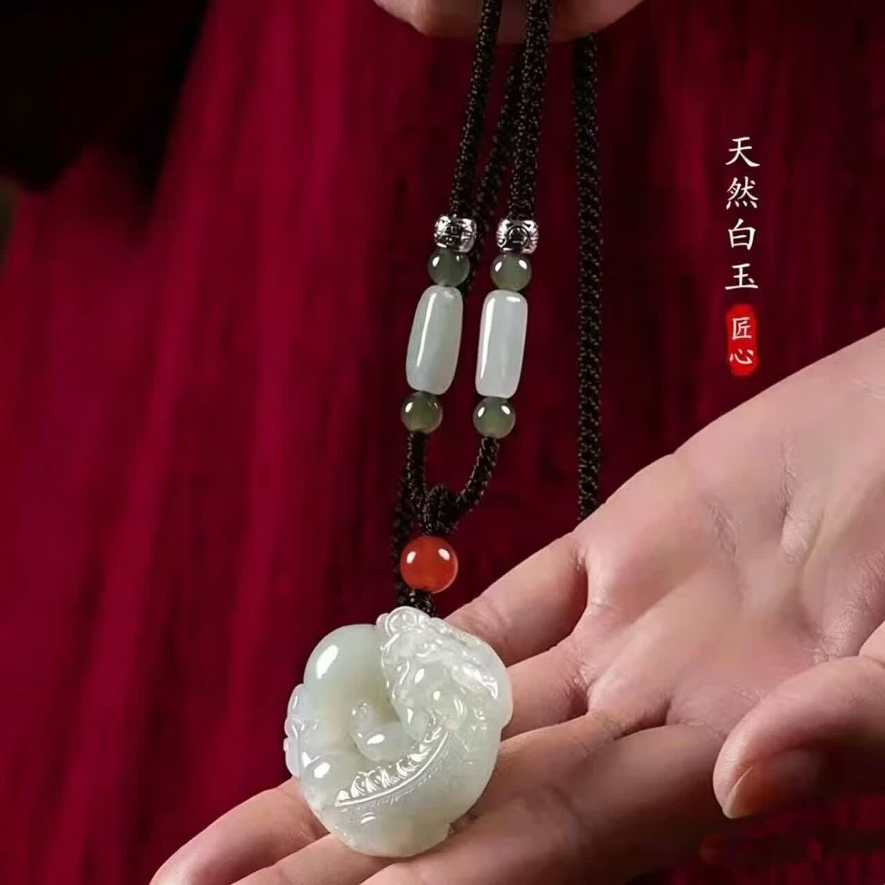 新款和田色平安扣玉佩玉吊坠貔貅吊坠男女同款jh 【偏黄色】有求必应貔貅吊坠【送精美礼盒】