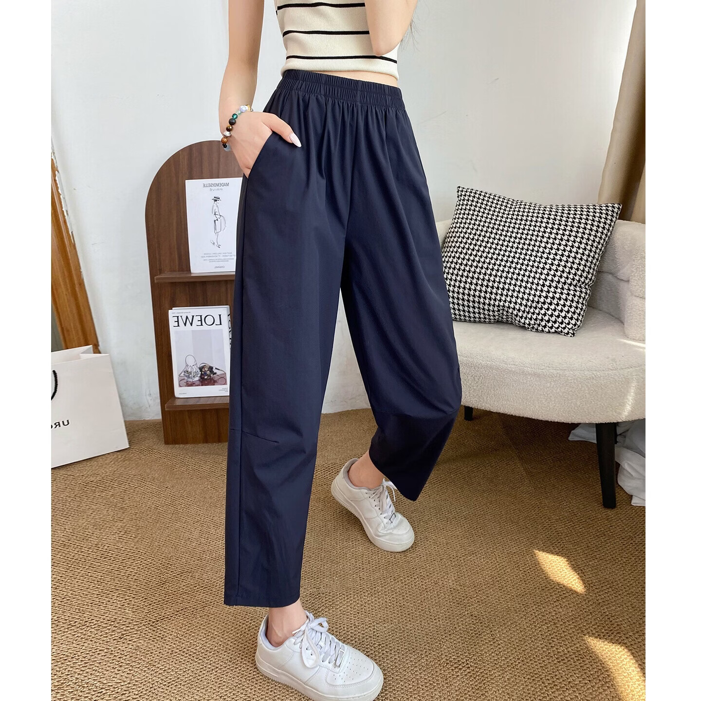 浪莎冰丝速干裤女夏季新款小个子休闲裤宽松凉感运动裤薄款九分哈伦裤 卡其色 【冰丝凉感不闷热】 XL 【推荐121-135斤】