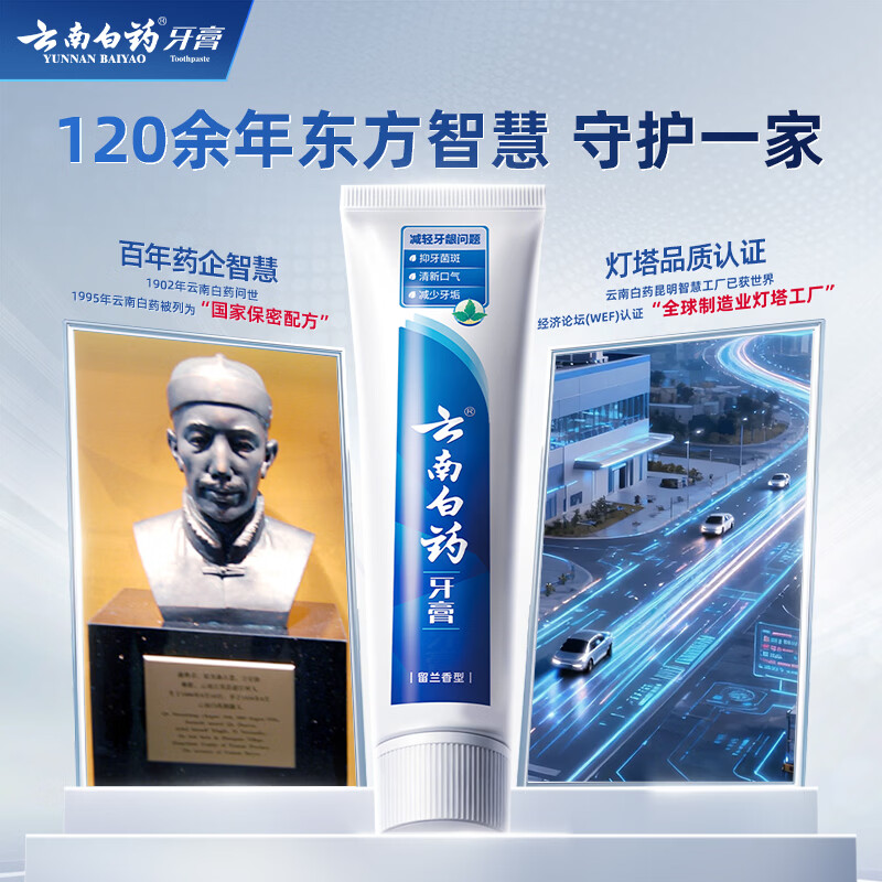云南白药牙膏清新口气亮白牙膏家庭装国潮五福 联名套装 【店长推荐】 100g*5支 (共500g)