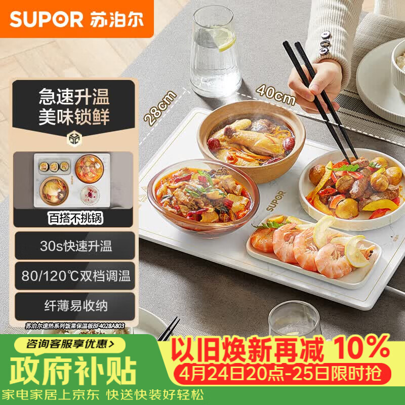 苏泊尔（SUPOR）暖菜板饭菜保温板热菜板加热桌垫 烘干发酵解冻双档调温多功能加热板BF4028A803