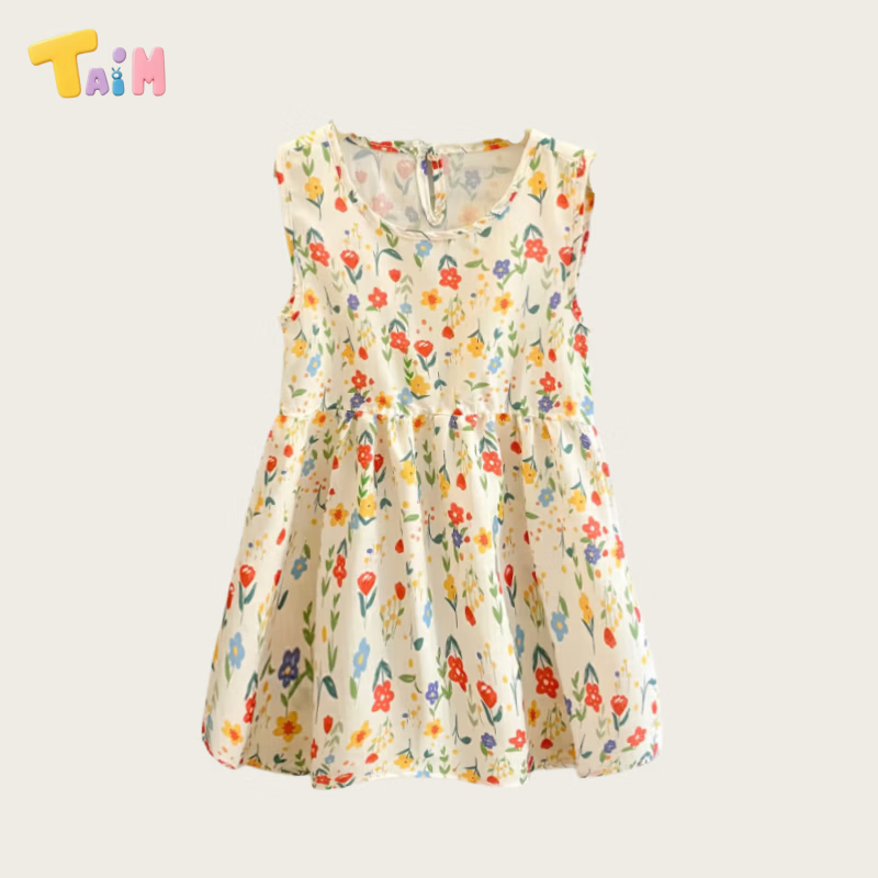 TAIM女童夏季薄款连衣裙儿童宽松无袖背心裙宝宝碎花公主裙 五彩花 80 cm