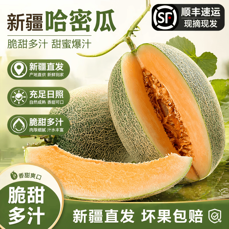 【新疆直发】正宗新疆哈密瓜西州蜜25号网纹瓜甜瓜整箱顺丰快递 哈密瓜2~3枚7-8斤【顺丰快递】