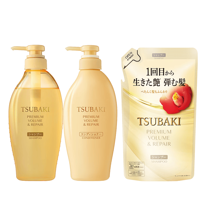 丝蓓绮（TSUBAKI）沁润臻致丰盈洗护套装 450ml*2+300ml替换 蓬松改善细软扁塌