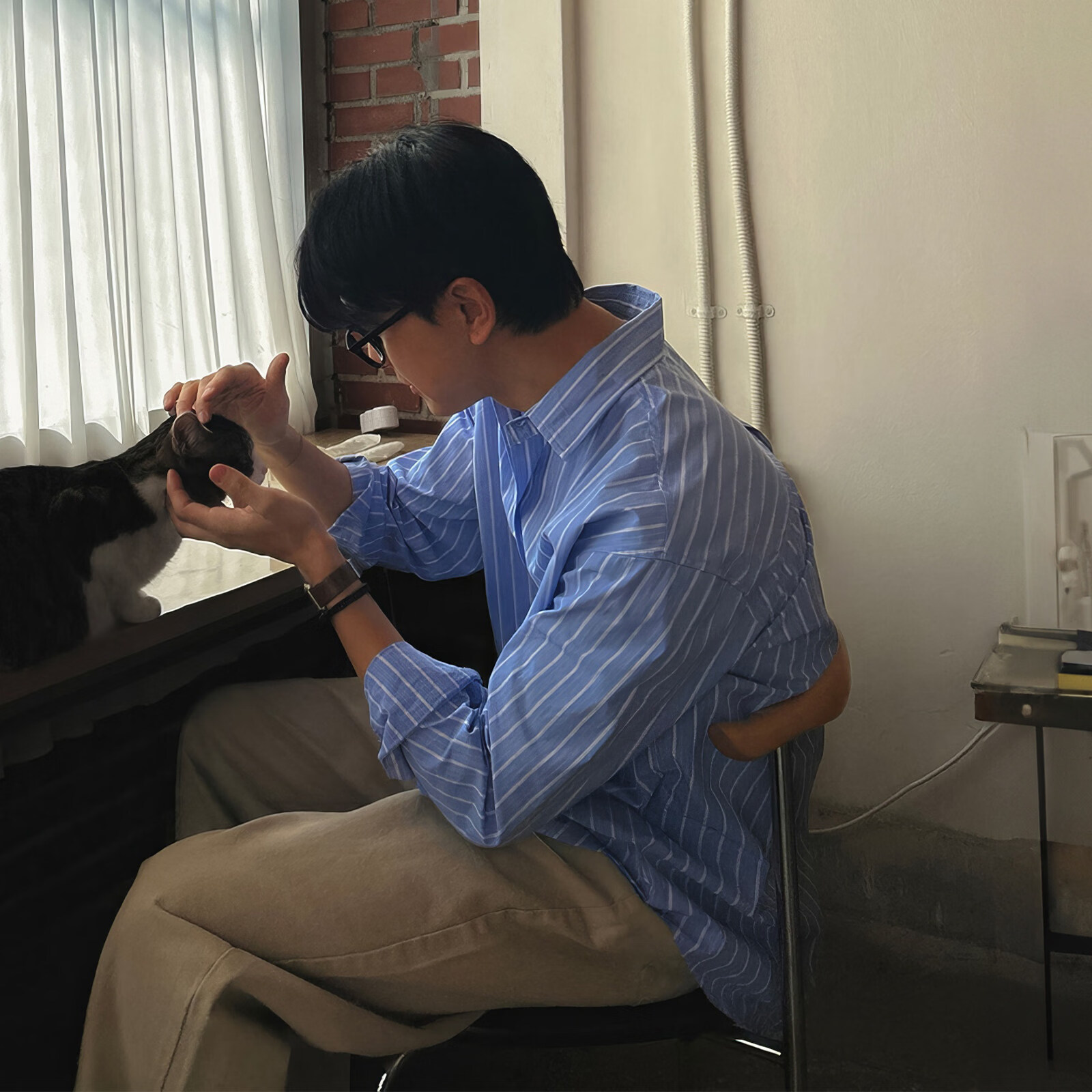 我是大卫防晒衬衫男轻熟风薄款条纹长袖上衣翻领宽松透气通勤衬衣外套夏 蓝色条纹 L