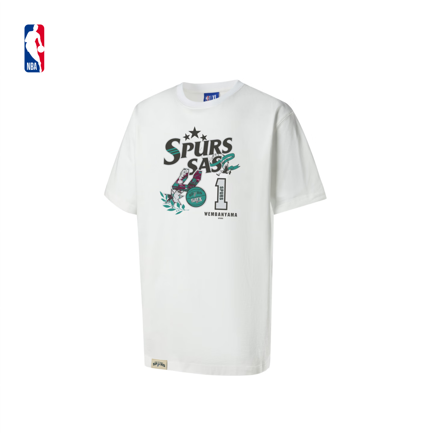 NBA官方26夏季新款马刺文班亚马哈登詹姆斯纯棉透气圆领短袖T恤男女 白(文班亚马) L