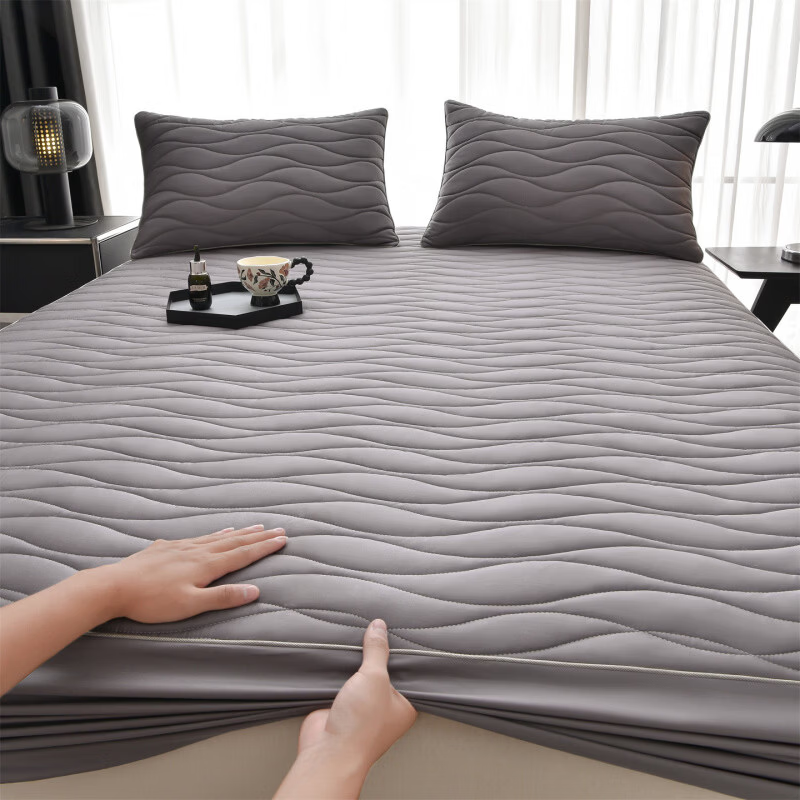 索菲亚夹棉床笠100%纯棉面料A类床垫保护套隔脏防水加厚床套罩 深灰 50支 单床笠180cm*200cm