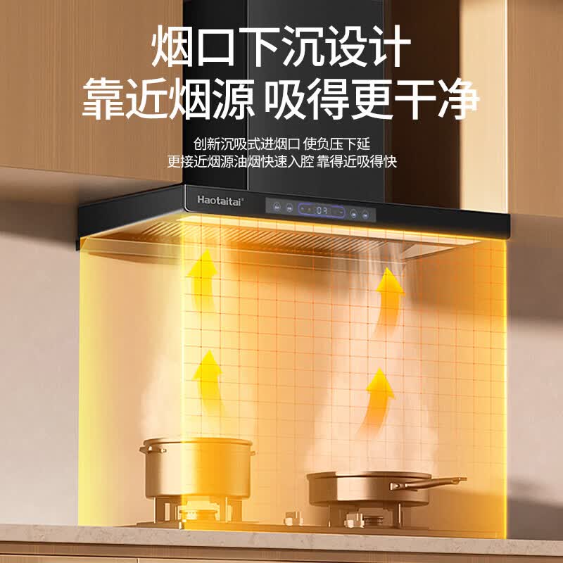 Haotaitai油烟机大吸力家用抽油烟机正品上门安装油烟机一级能效顶侧双吸油烟机灶套装 TC4-BPT烟机+2419-S单定时定温九腔灶
