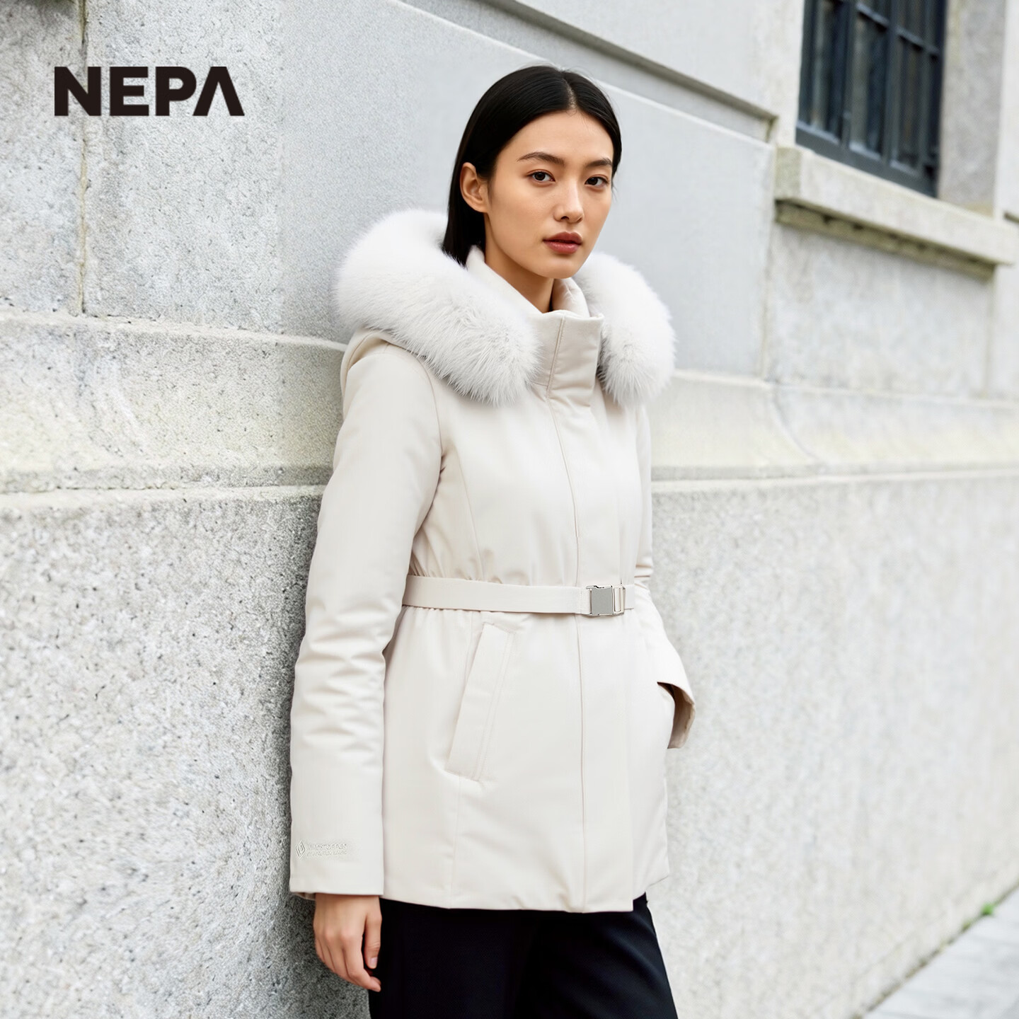 NEPA耐葩户外秋冬女士羽绒服保暖连帽羽绒服CL82062 浅米色 D11 XS (90) 160/84A