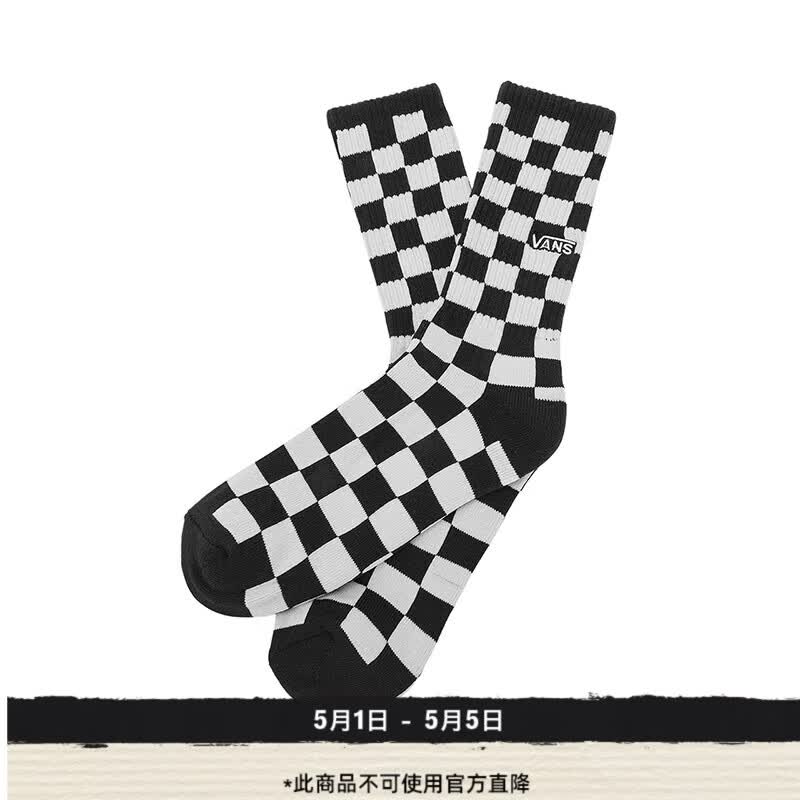 VANS范斯官方 男子袜子经典棋盘格长袜 黑色 均码24-26cm
