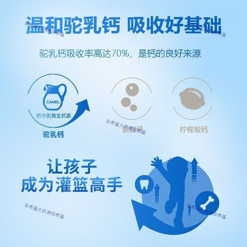 同仁堂驼奶钙片青少年补钙6-17岁助钙长高维D青少年初中学生儿童高增成 驼奶钙y氨基丁酸青少年 3瓶惠装 60粒*3瓶