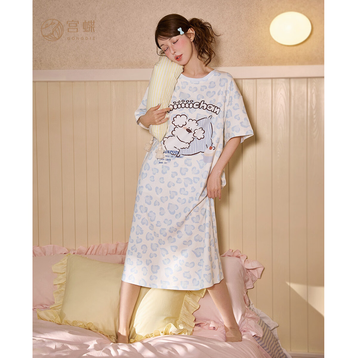 宫蝶【礼盒装】miiiiichan少女卡通睡裙莫代尔棉外穿家居服短袖夏 miiiiichan短袖睡裙 L （推荐100-120斤）