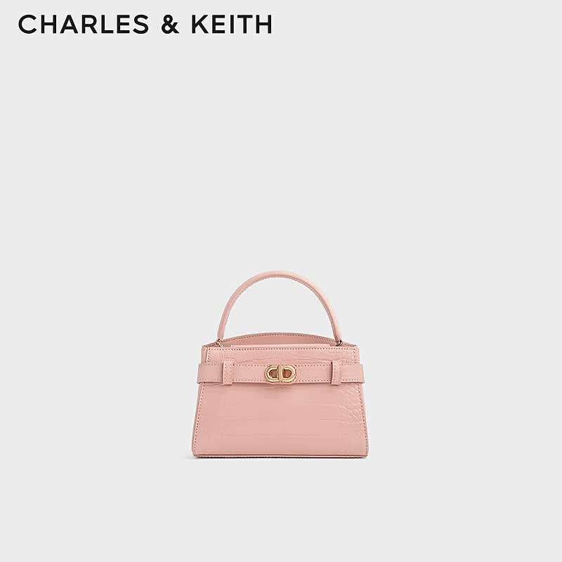 CHARLES&amp;KEITH鳄鱼纹凯莉包手提斜挎婚包包女包生日母亲节礼物CK2-50270880-1 粉红色Pink S
