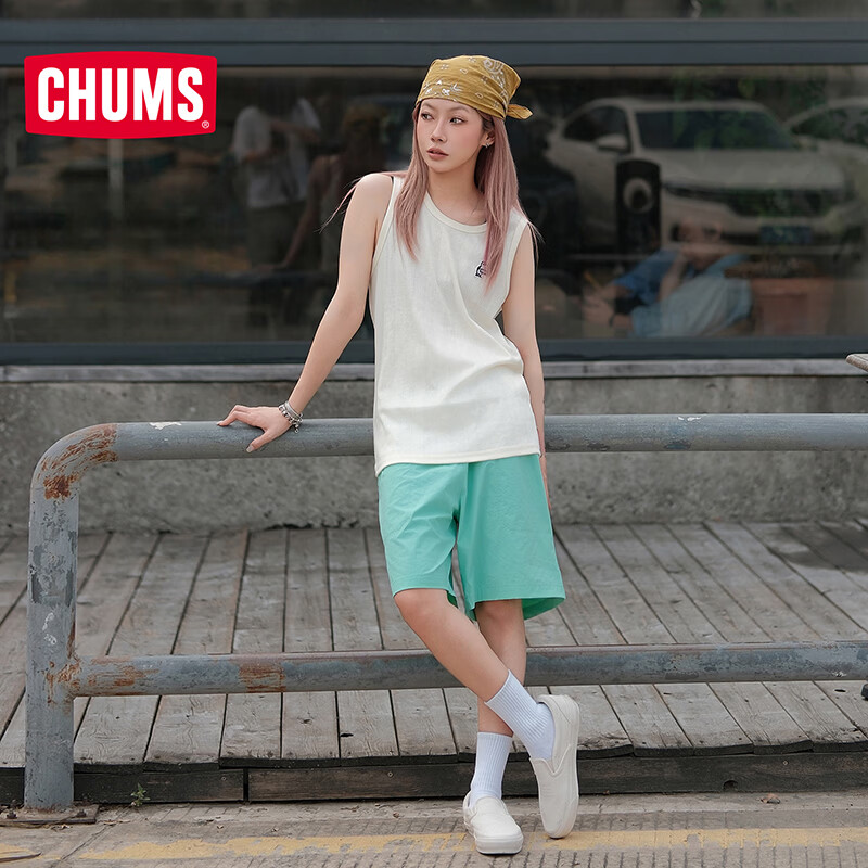 CHUMS洽洽鸟休闲短裤轻量弹力户外通勤快干五分裤男女款短裤CH03-1445 CH03-1445-M055(绿色) L (175)