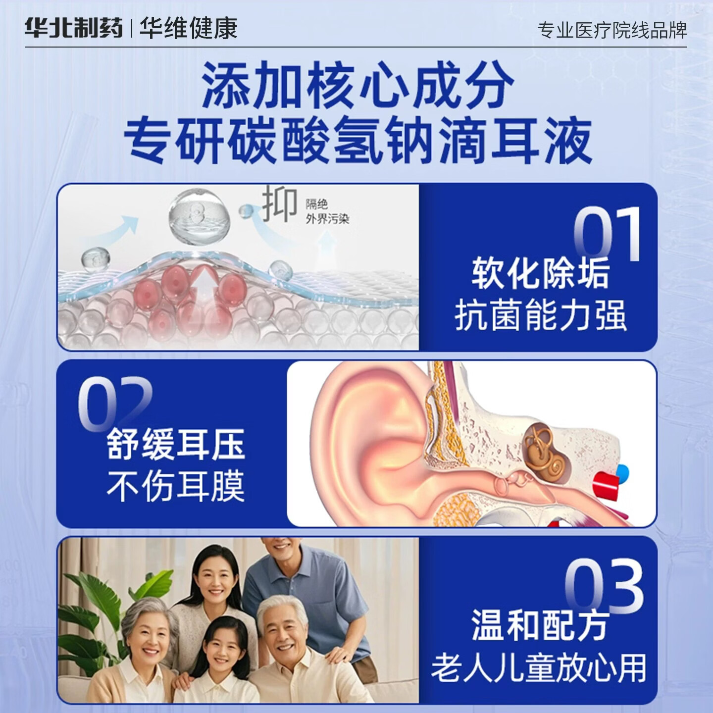 今华维华北制药华维健康医用耳耵聍清洗液护理结石消炎堵听力修复耳鸣 5瓶【顽固耵聍栓塞 听力下降】