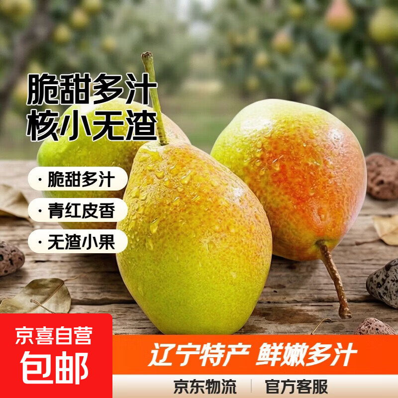 京喜加辽宁特产红香酥梨脆甜多汁青红皮香梨整箱批核小无渣建业3 中果140-200g带箱1斤装，净重0.8斤
