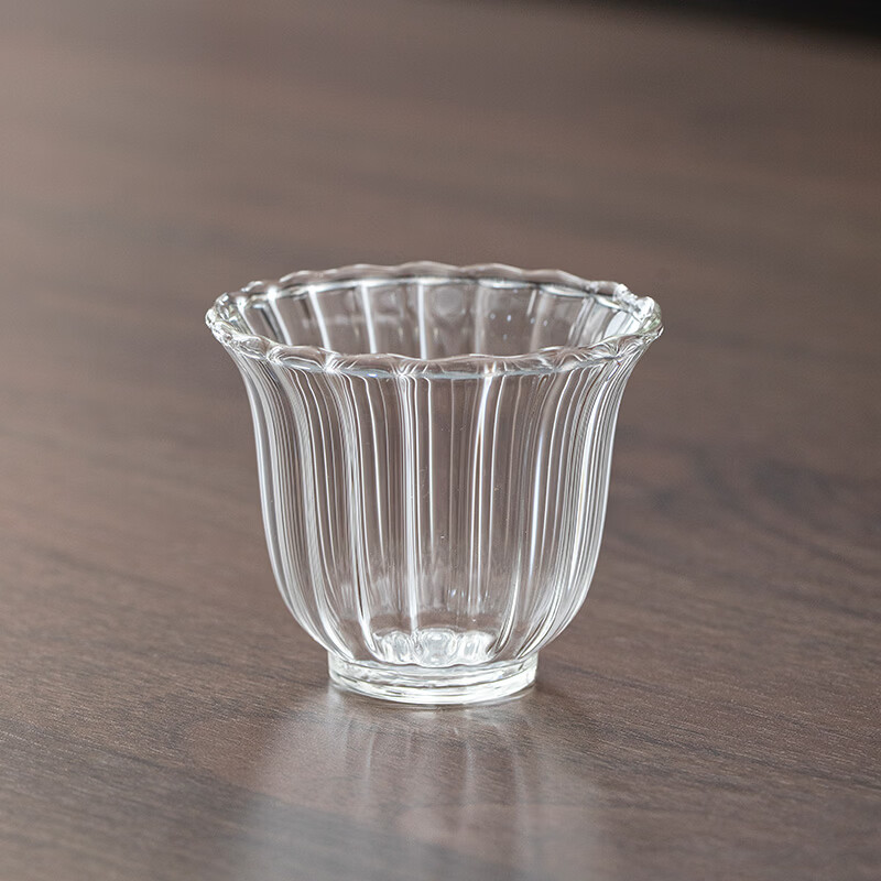 颖器玻璃品茶杯耐热品茗杯功夫茶具配件小杯子加厚透明单杯茶碗主人杯 玻璃花瓣杯【6只装】