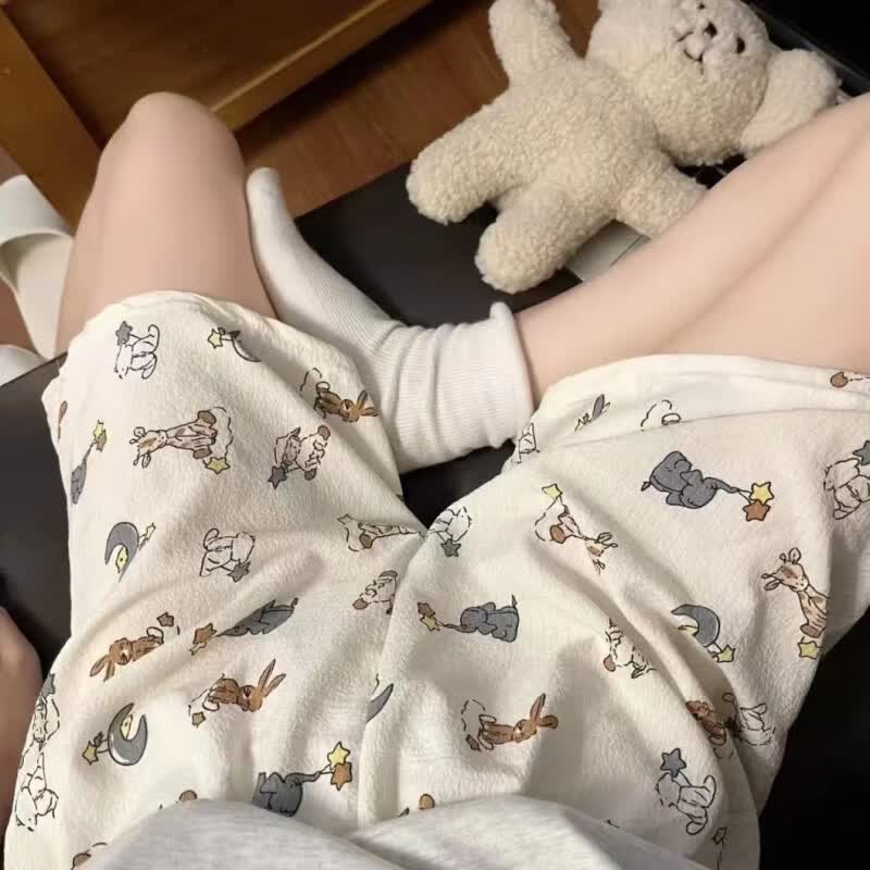 雅鹿大码胖mm夏季卡通睡裤短款网红ins宽松薄款宿舍家居休闲遛弯短裤 小新与超人 XL 建议100-130斤