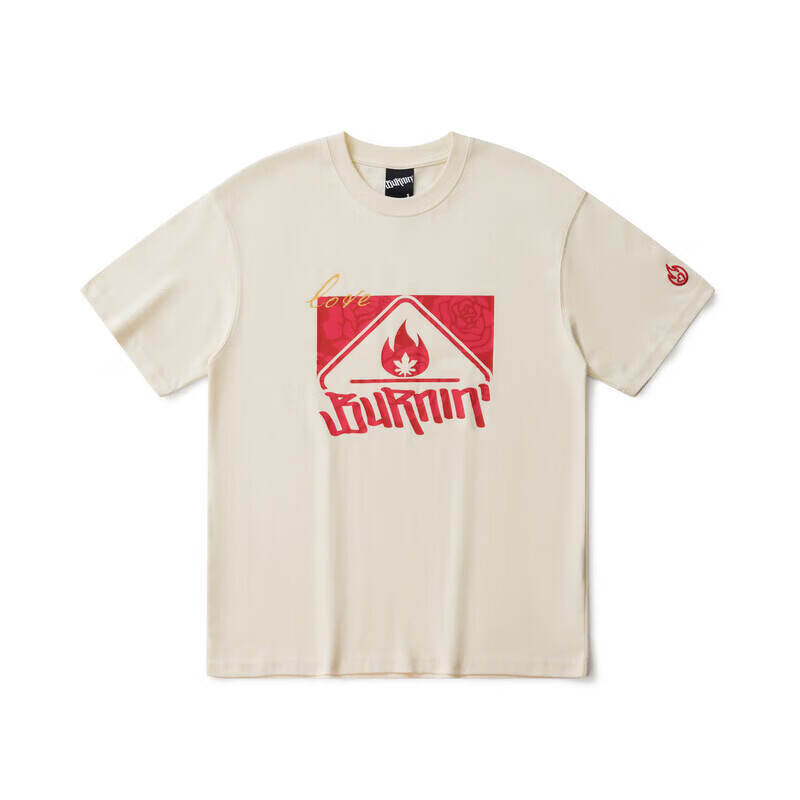 BURNIN【情人节限定】玫瑰方片印花短袖t恤男女街头宽松休闲上衣 白色 现货 XL