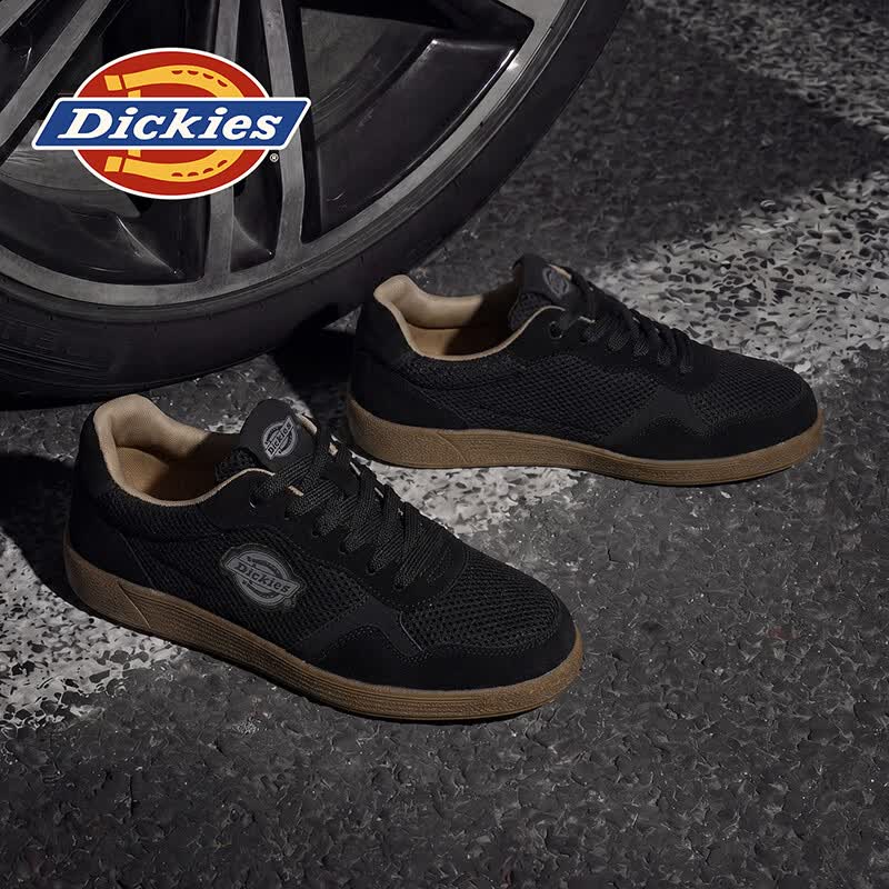 Dickies品牌男鞋2026夏季新款网面透气百搭休闲板鞋防滑耐磨减震小白鞋男 黑色 39