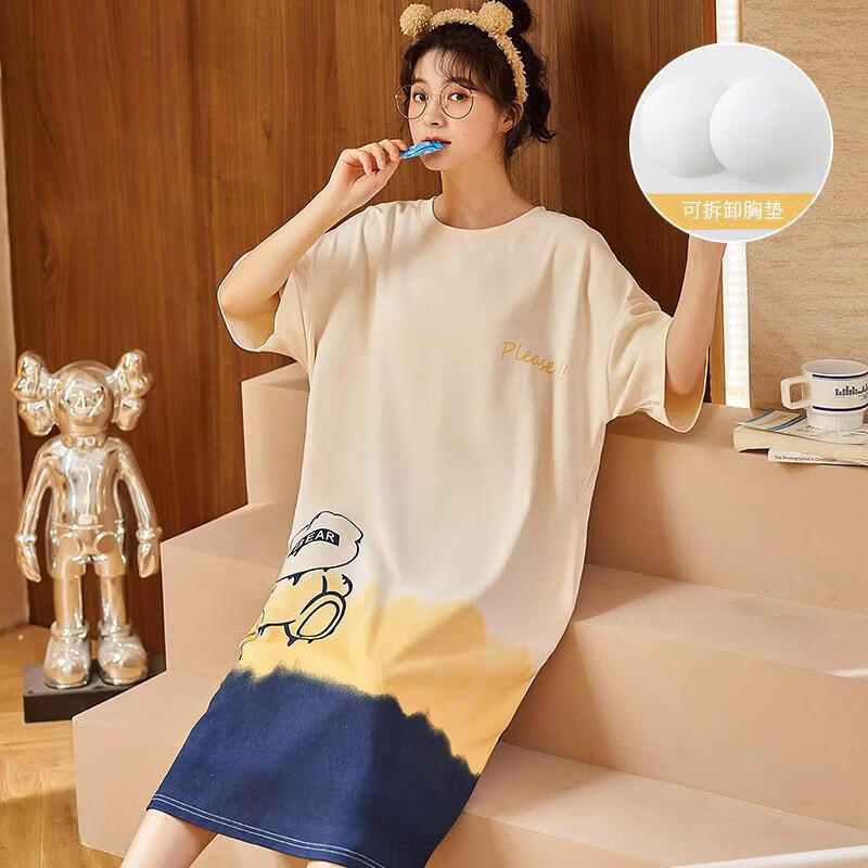 芬腾可安（FENTENGCARE）【N】夏季女睡裙带胸垫棉质短袖无钢圈内衣罩杯孕妇 2917【含量30棉】夏季款 M【含量30棉】