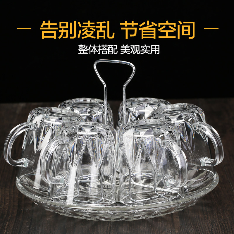 咏幻耐高温组家用执白耐热透明杯具客厅招待用欧式风格杯组 6只180ml矮八角+杯架+杯盘+杯刷 开水破损包赔
