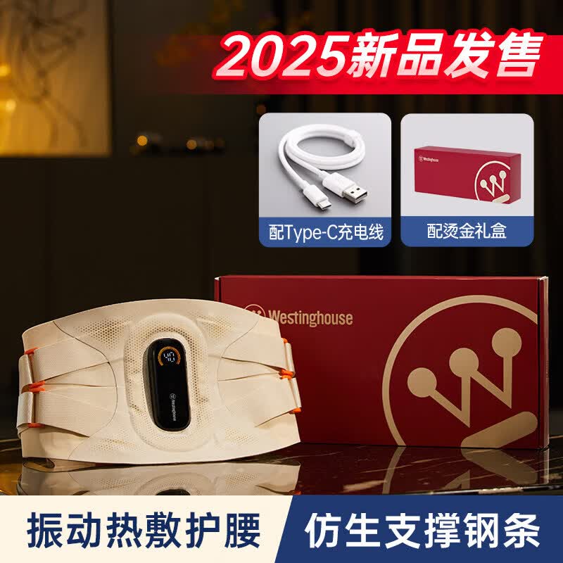 西屋（Westinghouse）美国西屋WS3腰部按摩仪护腰带震动热敷腰椎腰肌暖腹按摩器礼物 WS3云柔杏【震动热敷护腰 4大仿生支撑钢条】