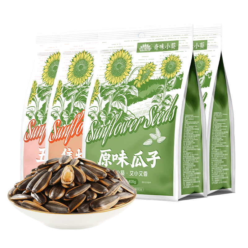 MAOKE瓜子葵花籽奇味小葵400g大包装坚果炒货特产休闲零食 【超值4袋装】原味2+焦糖味1+五香味1