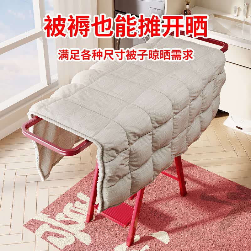 大象登高晾衣架梯子家用折叠伸缩多功能加厚花架梯两用室内阳台晒被子神器 【奶油白5步】加强款晾衣梯