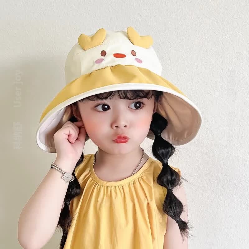 畅印儿童防晒帽子大檐夏季男童女童防太阳空顶遮阳帽薄款宝宝太阳帽 黄色鸭子 均码