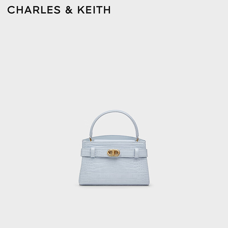 CHARLES&KEITH鳄鱼纹凯莉包手提斜挎婚包包女包生日母亲节礼物CK2-50270880-1 Sea Salt Blue海盐蓝（新色） S
