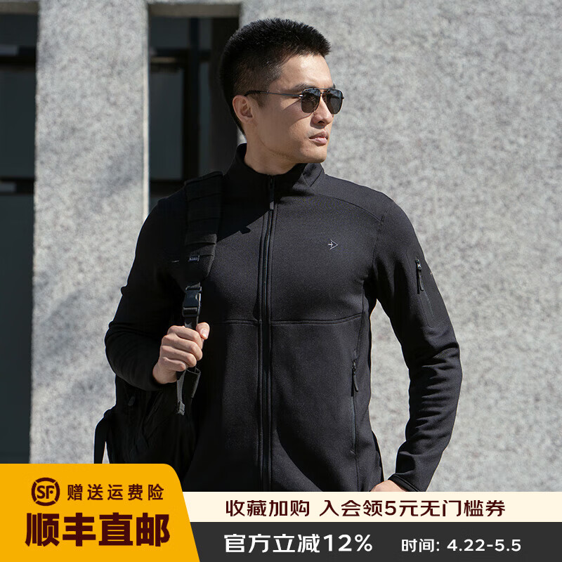 龙牙隐拓轻暖Polartec抓绒衣秋冬户外通勤舒适保暖抓绒外套 极夜黑 M 175/96A