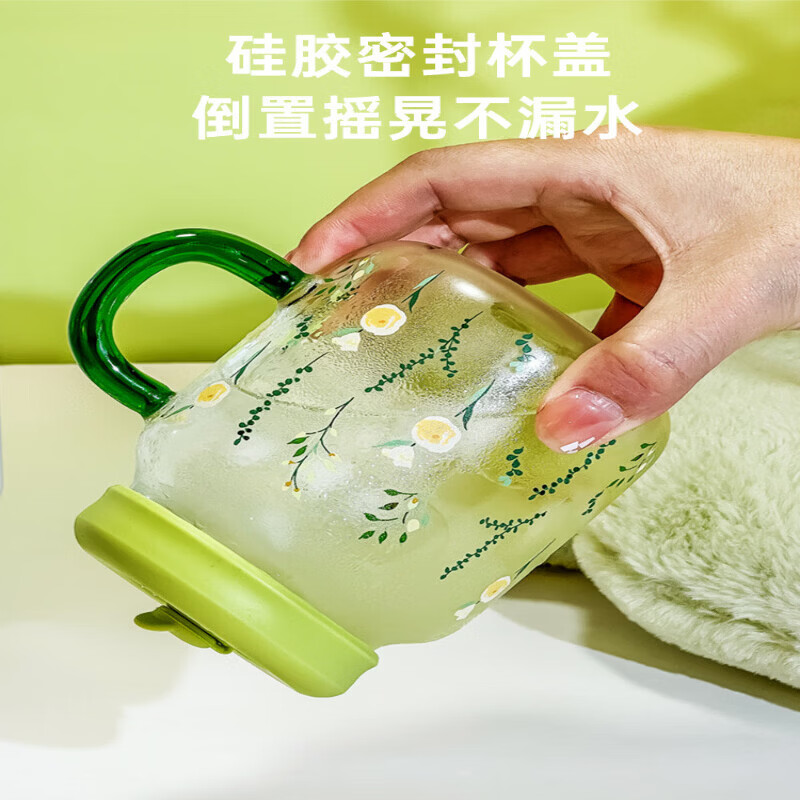 语森忆吸管玻璃杯女2026新款牛奶杯带刻度森系水杯微波炉加热办公室杯子 可爱小熊500ml+玻璃吸管