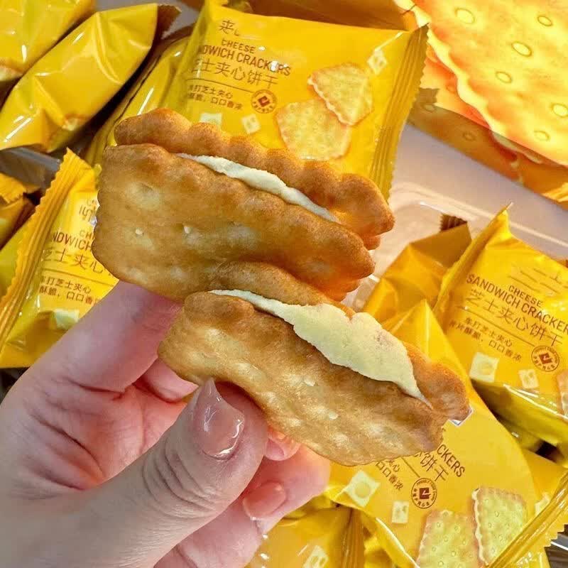吉品到芝士夹心饼干柠檬味休闲追剧解馋零食美味酥脆充饥食品独立包装 芝士夹心饼干 60包【约500g】