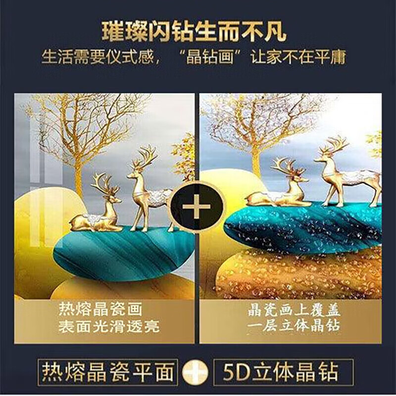 柳莺花燕现代简约客厅装饰画沙发背景墙挂画新款大气壁画三联画轻奢晶瓷画 福禄纳财(铝合金框) 大套【左右60X80+中110X80】晶瓷画 免费上门按装(铝合金框)