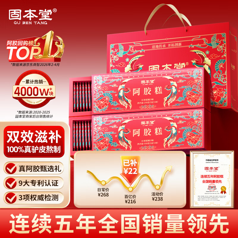 固本堂阿胶糕礼盒400g补气血女补气养血女性滋补品母亲节礼物实用送妈妈