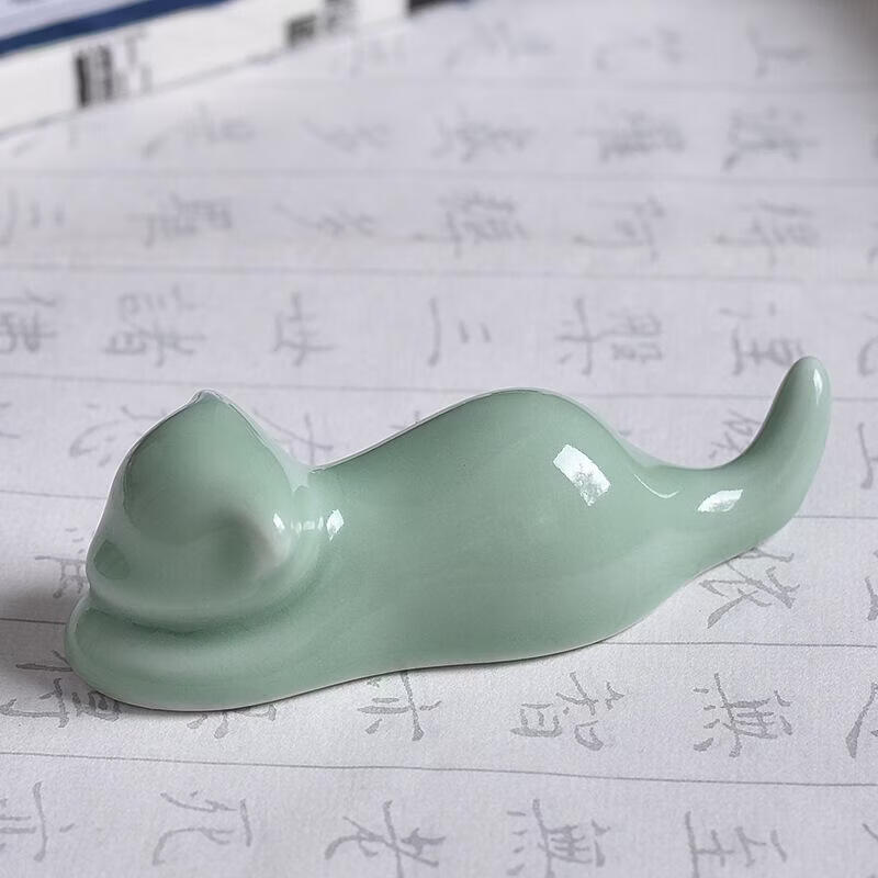 天天练（TT）青瓷笔搁陶瓷毛笔文房四宝用品多功能镇尺镇纸笔山笔搁 弟梅小猫笔搁0.06kg