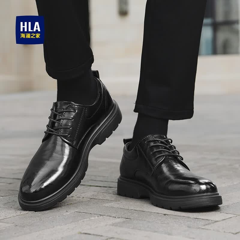 海澜之家(HLA)皮鞋男2026夏季新款透气商务正装德比鞋休闲英伦风结婚新郎男鞋 黑色-增高(HAAPXM1EBH090) 40 (偏大一码,拍小一码)