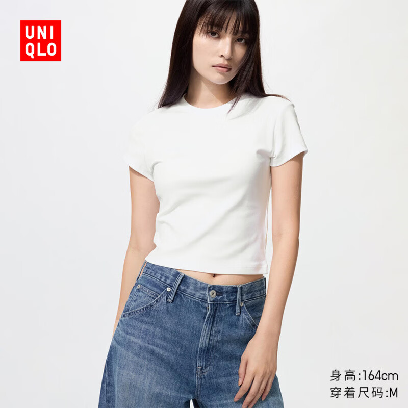 优衣库女装圆领短T恤/短袖26春夏新款483455 00 白色 M