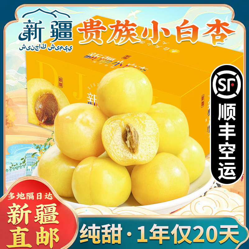 阿克苏苹果【新疆直发-SF空运】新疆小白杏新鲜轮台吊干杏子甜库车水果礼盒 精品果净重4斤彩箱【热销爆款】