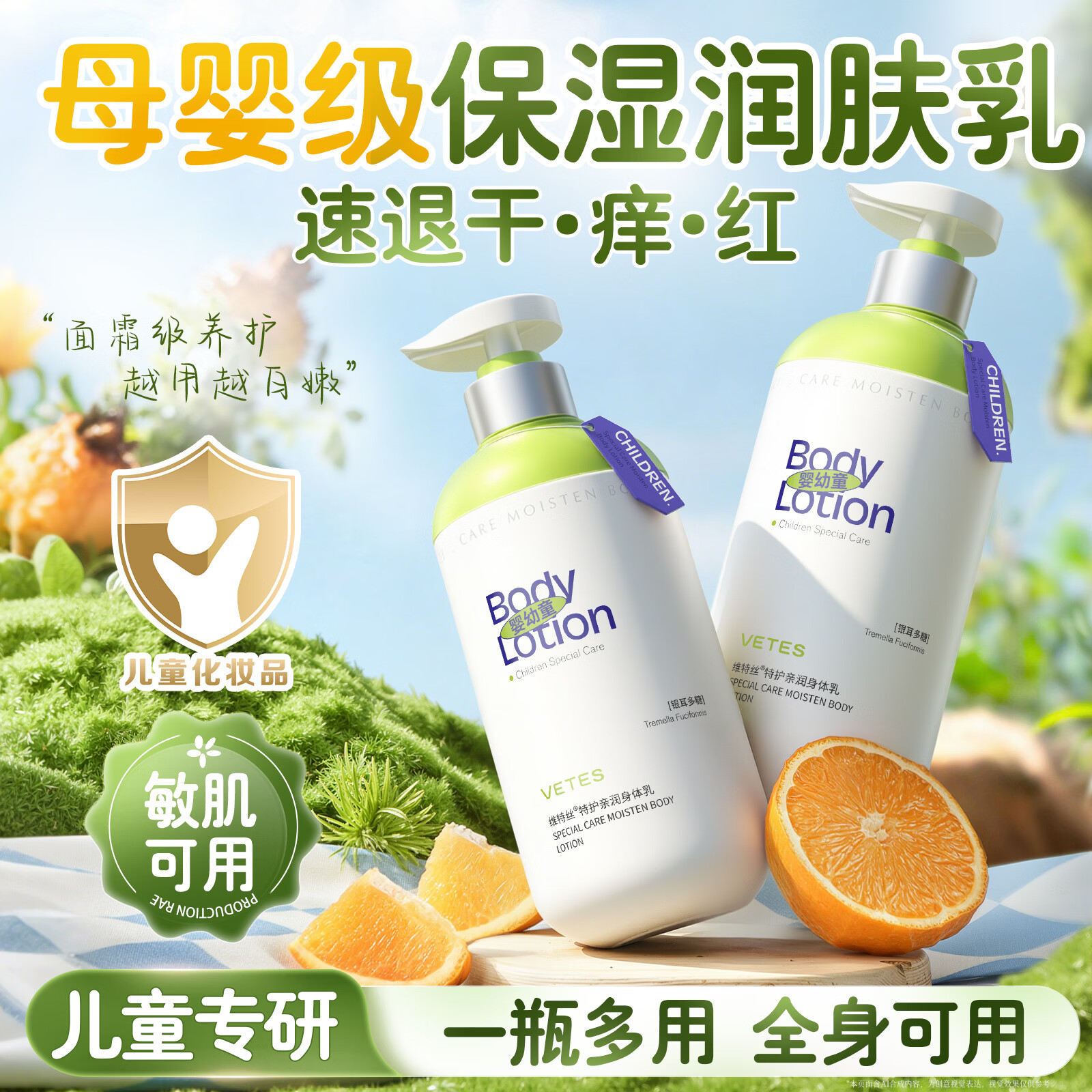 维特丝儿童身体乳保湿止痒干性夏季婴儿1-3岁皮肤干燥宝宝润肤乳6-12岁